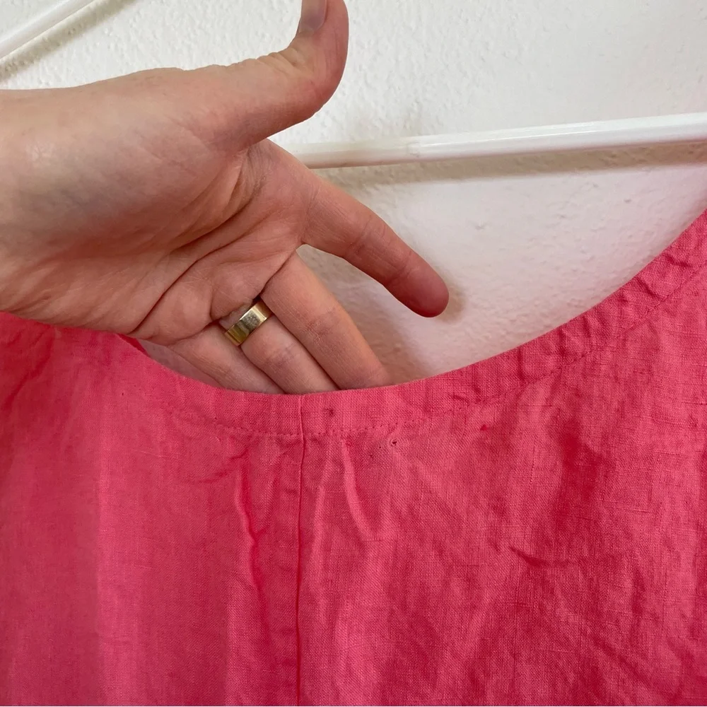Eileen Fisher Handkerchief Long Cinchable Linen Dress Sleeveless coral pink 2X - Picture 9 of 10